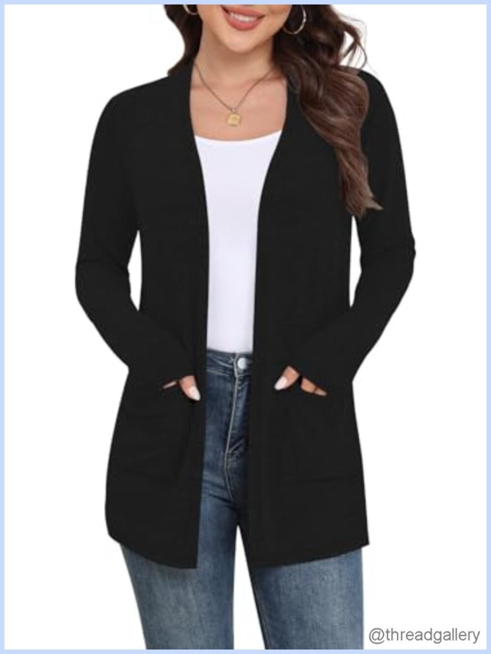 Lightweight Open Front Cardigan Long Sleeve with Pockets